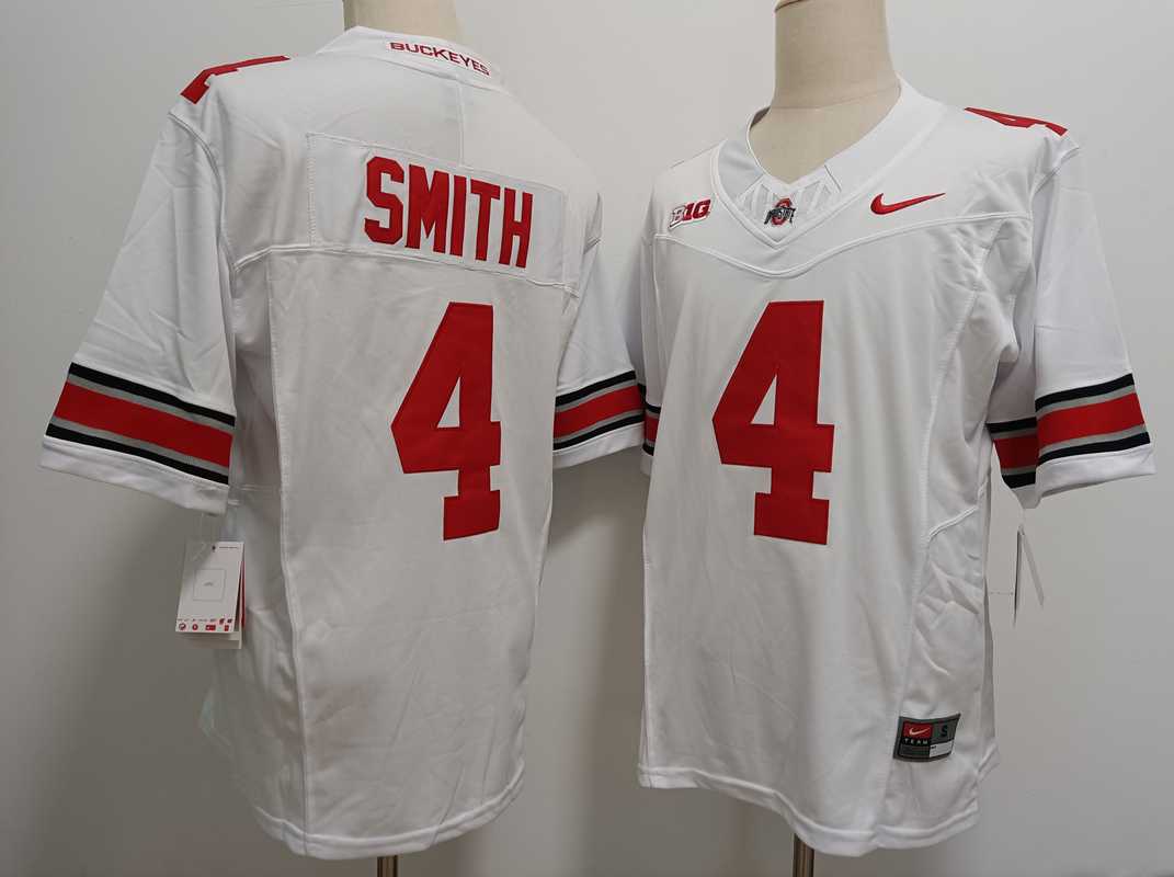 Men%27s Ohio State Buckeyes #4 Jeremiah Smith White FUSE College Football Jersey